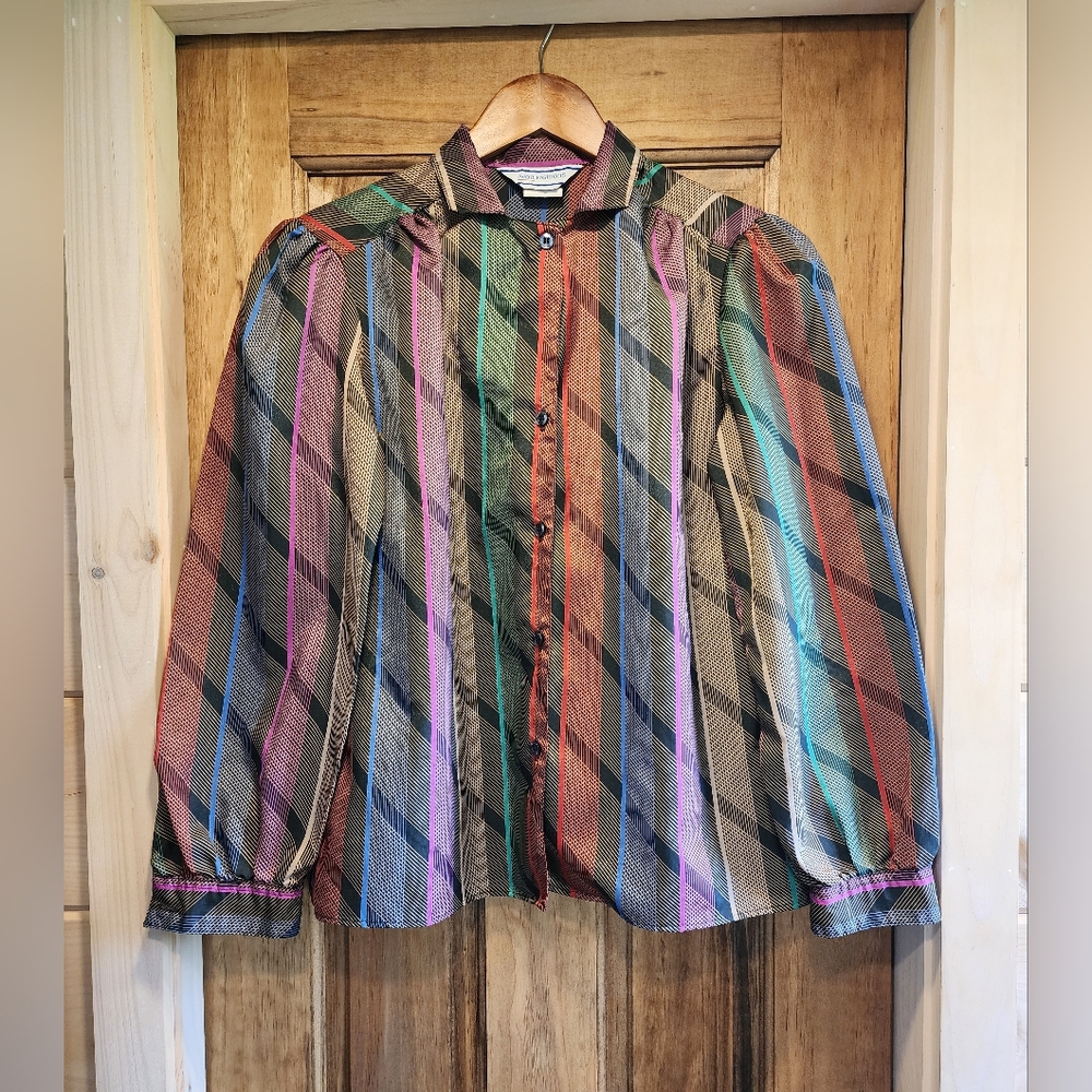 Vintage Avon Fashions Striped Button Up Blouse